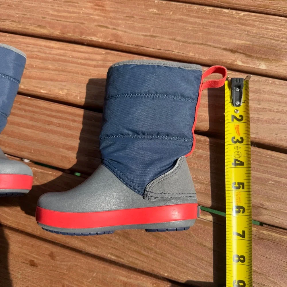Crocs Toddler‎ C7 Winter Puff Boot Navy Blue Grey Red Quilted Snow Boots C7